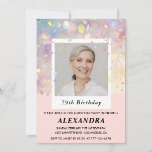 Convites de aniversário de 79 anos com confetes ro