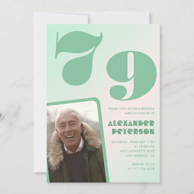 Convites de aniversário de 79 anos com gradiente v (Frente)