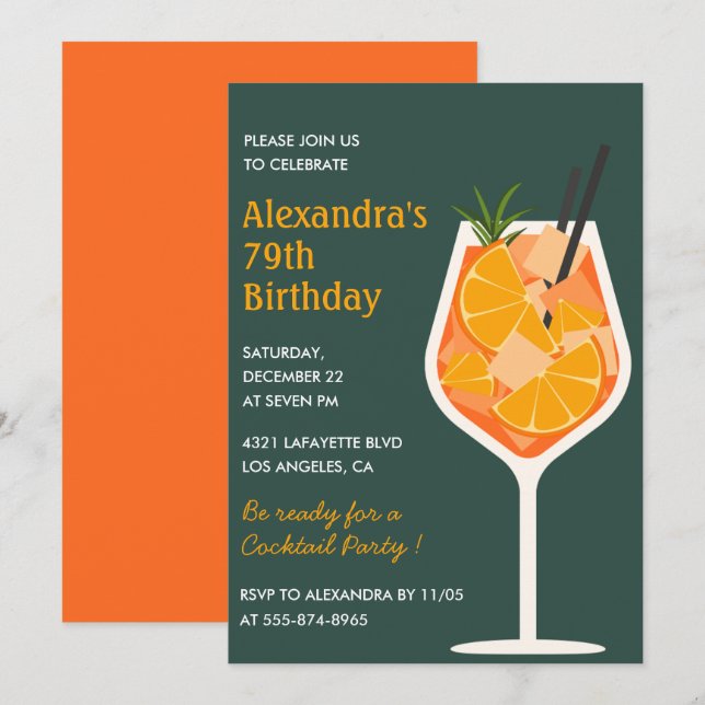 Convites de aniversário de 79 anos de Cocktail Mod (Frente/Verso)