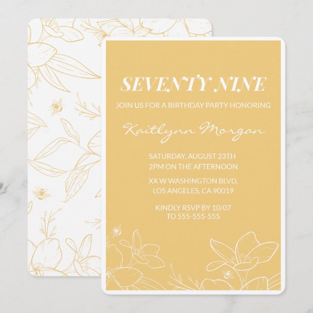 Convites de aniversário de 79 anos Floral Modern Y (Frente/Verso)
