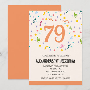 Convites de aniversário de 79 anos simples Confett