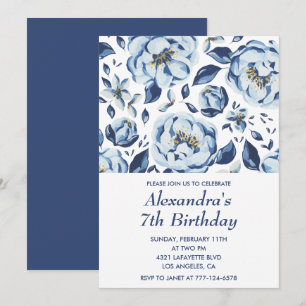 Convites de aniversário de 7 anos Elegantes Floral