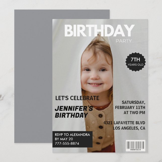 convites de aniversário de 7 anos para ela Capa de (Frente/Verso)