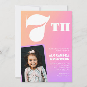 Convites de aniversário de 7 anos Pink Orange Meni