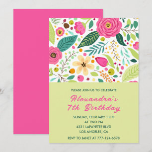 Convites de aniversário de 7 anos simples Floral C