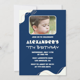 Convites de aniversário de 7 anos simples Menino F