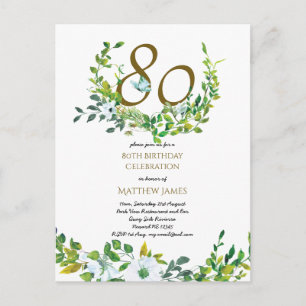 Convites de Aniversário de 80 anos com Folhas Lind
