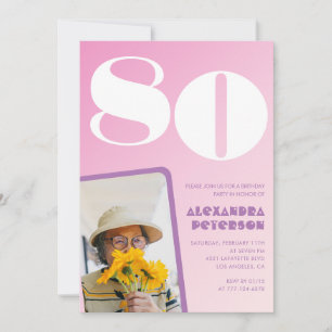 Convites de aniversário de 80 anos rosa Foto retrô
