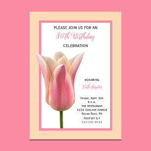 Convites de Aniversário de 80 Anos Tulipa Floral E
