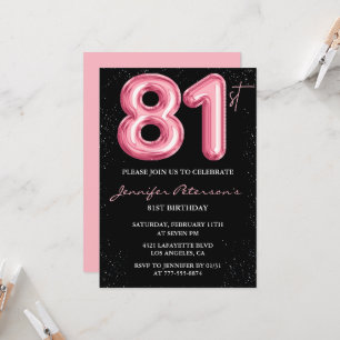 Convites de aniversário de 81 anos Black Pink Balã