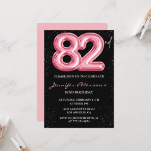 Convites de aniversário de 82 anos Black Pink Balã