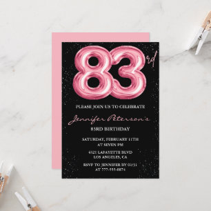 Convites de aniversário de 83 anos Black Pink Balã