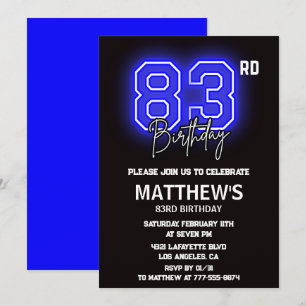 convites de aniversário de 83 anos Neon Preto Home