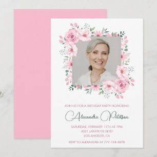 Convites de aniversário de 84 anos com foto floral