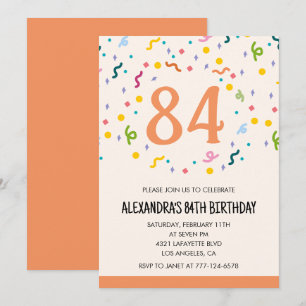 Convites de aniversário de 84 anos simples Confete