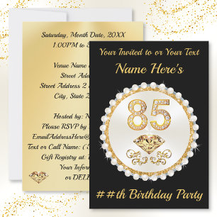 Convites de Aniversário de 85 Anos, Personalizados