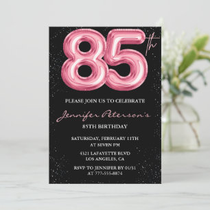 Convites de aniversário de 85 anos preto Balão Gla