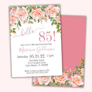 Convites de Aniversário de 85 anos Rosa Floral Mod