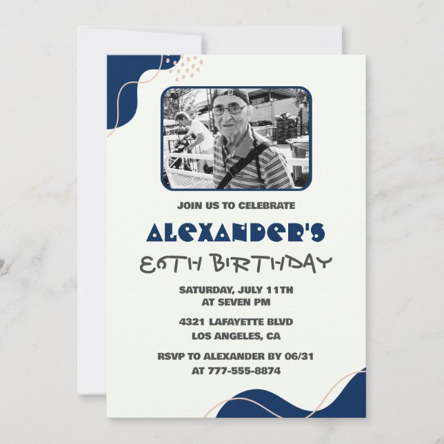 Convites de aniversário de 86 anos Navy White para (Frente)