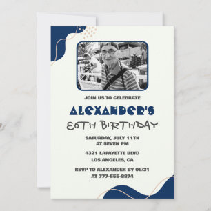 Convites de aniversário de 86 anos Navy White para