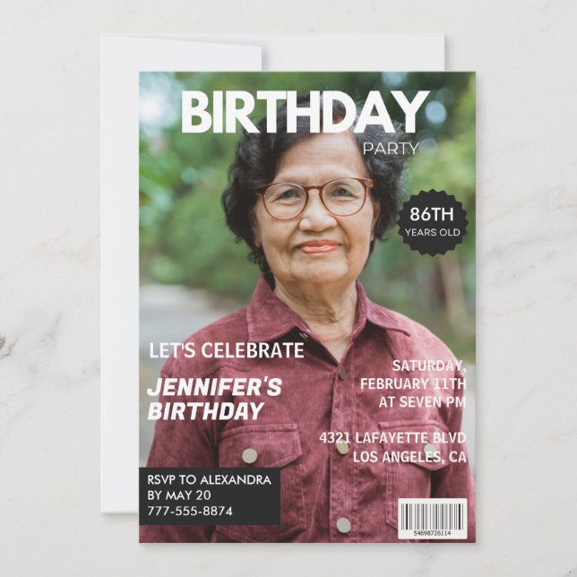 Convites de aniversário de 86 anos para ela com fo (Frente)
