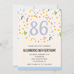 Convites de aniversário de 86 anos simples Confett