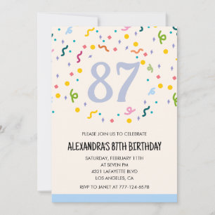 Convites de aniversário de 87 anos simples Confett