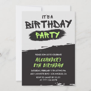 convites de aniversário de 8 anos Garoto de grafit