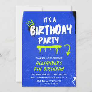 convites de aniversário de 8 anos Menino Grafite T