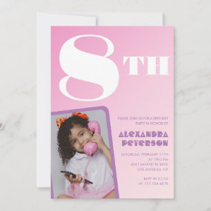 Convites de aniversário de 8 anos rosa Menina Foto