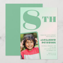 Convites de aniversário de 8 anos Verde Foto Color