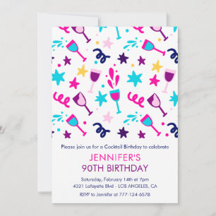 convites de aniversário de 90 anos Cocktail Modern