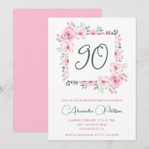 Convites de aniversário de 90 anos Elegantes Flora