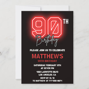 Convites de aniversário de 90 anos masculinos Neon