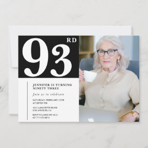 Convites de aniversário de 93 anos Preto e Branco