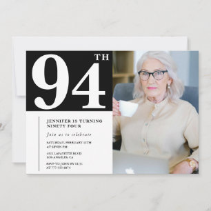 Convites de aniversário de 94 anos Preto e Branco 
