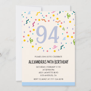 Convites de aniversário de 94 anos simples Confete