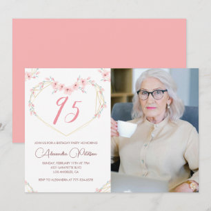 convites de aniversário de 95 anos Boho Floral Fot
