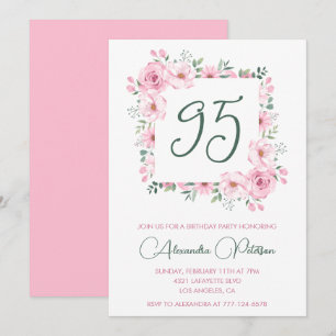 Convites de aniversário de 95 anos Elegantes Flora