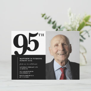 Convites de aniversário de 95 anos Preto Elegante 