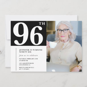 Convites de aniversário de 96 anos em Preto e Bran