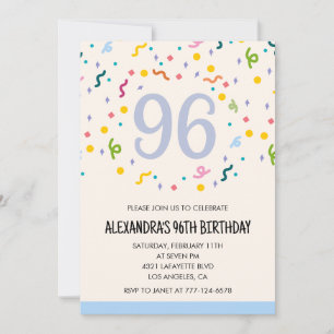 Convites de aniversário de 96 anos simples Confete