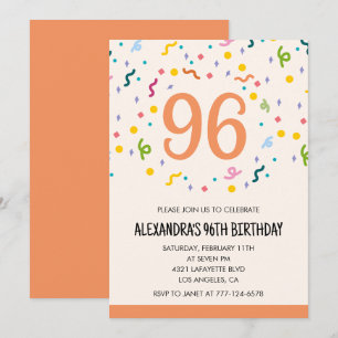 Convites de aniversário de 96 anos simples Confete