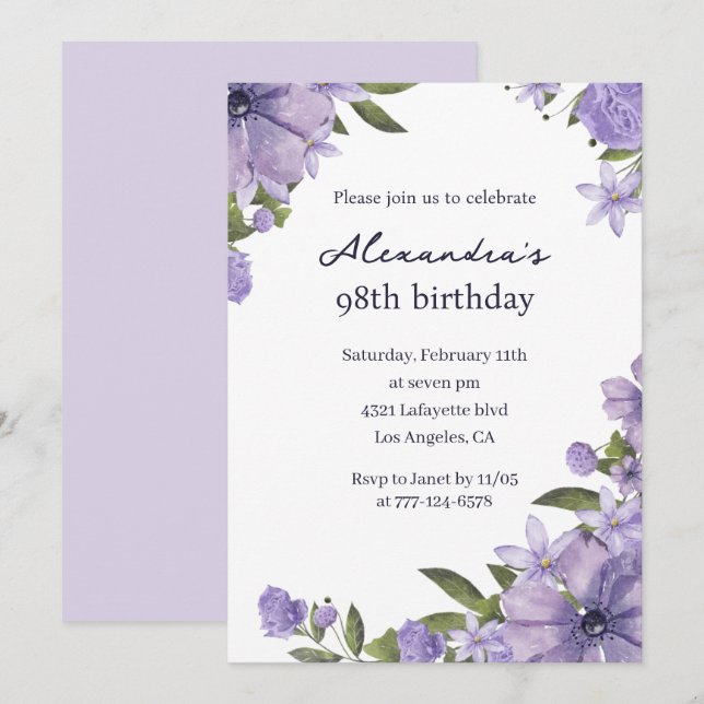 Convites de aniversário de 98 anos elegantes Boho  (Frente/Verso)