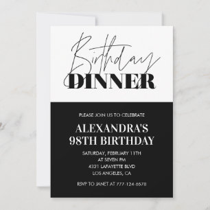 Convites de aniversário de 98 anos preto e branco 