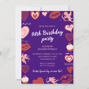 Convites de aniversário de 98 anos Purple Cute Pin