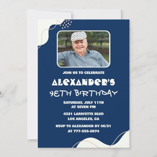 Convites de aniversário de 98 anos simples para ho (Frente)