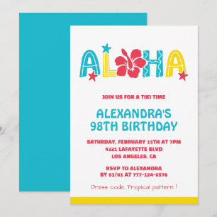 convites de aniversário de 98 anos Tropical Aloha
