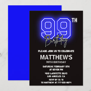 Convites de aniversário de 99 anos Neon Preto Home