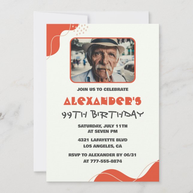 Convites de aniversário de 99 anos para homens bra (Frente)